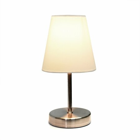 Creekwood Home Nauru 10.5in Petite Metal Stick Bedside Table Lamp in Sand Nickel with Fabric Empire Shade, White CWT-2007-WH